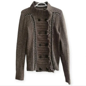 Free People Chenille Knit Double Breasted Cardigan Cuddle Bear Admiral Tan Small